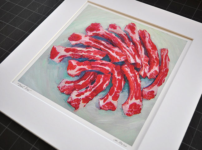 Image 2 of matted print of Beef Ribs, original artwork by Mike Geno