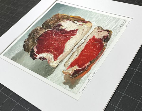 Image 2 of matted print of Pomegranate Lonza, original artwork by Mike Geno