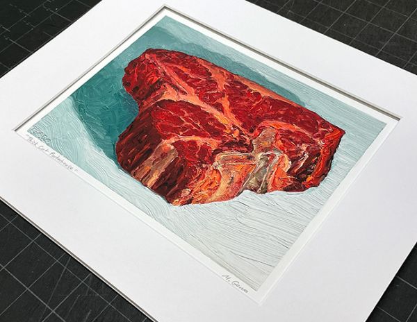 Image 2 of matted print of Thick Cut Porterhouse, original artwork by Mike Geno