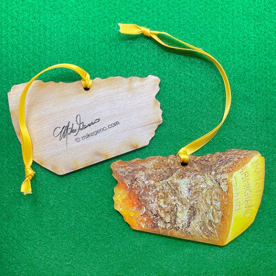 Parmigiano-Reggiano cheese portrait ornament, original artwork by Mike Geno