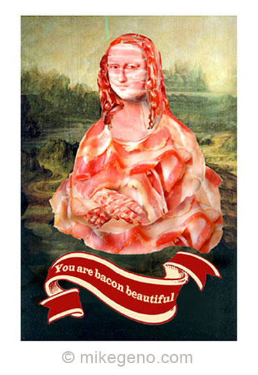 Mona Bacon postcards, original artwork by Mike Geno