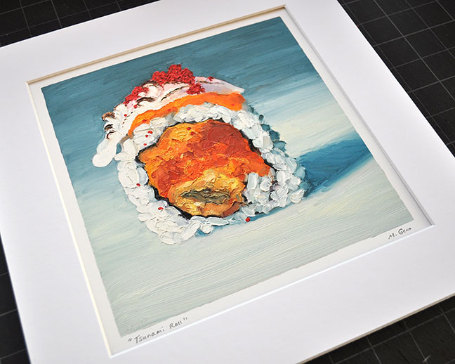 Image 2 of matted print of Tsunami Roll, original artwork by Mike Geno