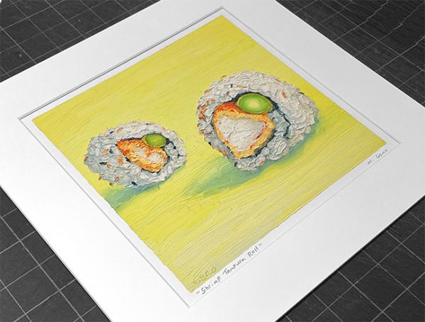 Image 2 of matted print of Shrimp Tempura Roll, original artwork by Mike Geno