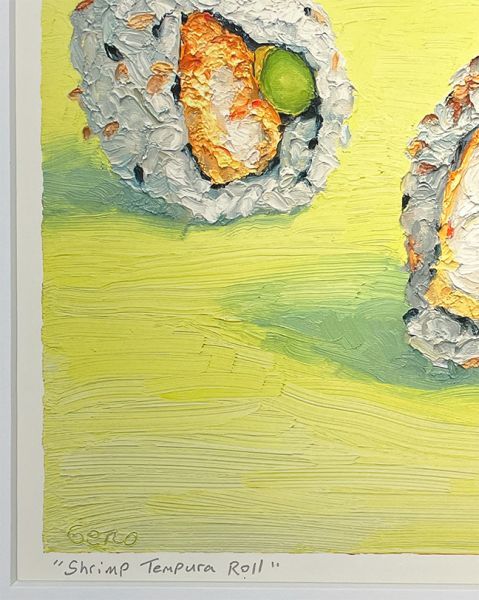 Image 3 of matted print of Shrimp Tempura Roll, original artwork by Mike Geno