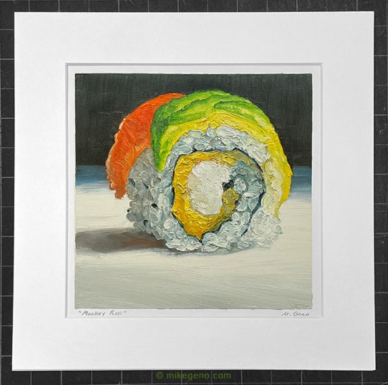 matted print of Monkey Roll, original artwork by Mike Geno